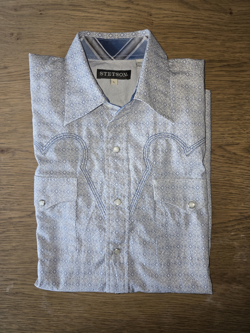 Stetson Men's Light Blue Patterned Western Shirt